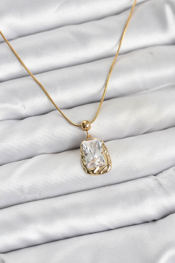 BKO10633 - 316L Çelik Zincir Gold Renk Zirkon Taşlı Kadın Kolye