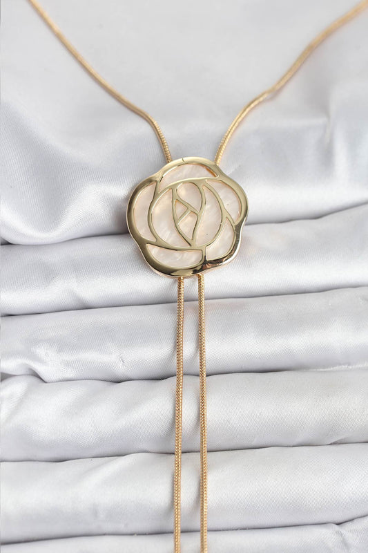 BKO10636 - Pirinç Gold Renk Gül Model Asansörlü Kadın Kolye