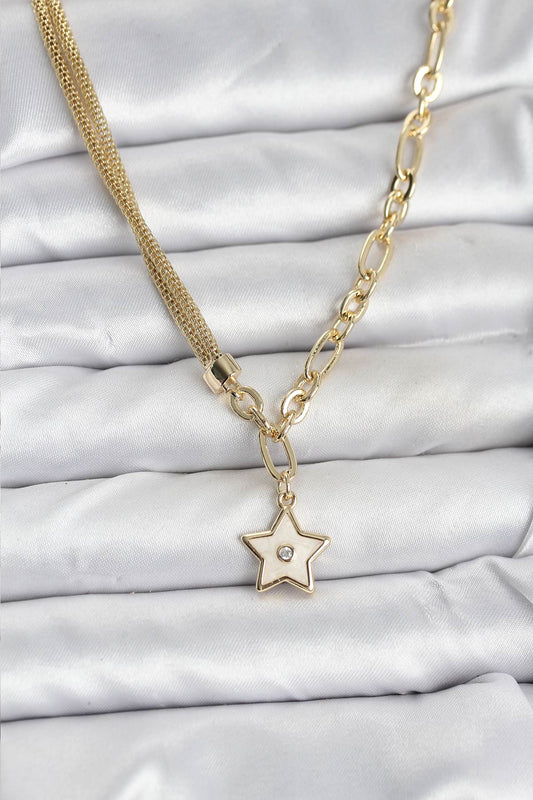 BKO10639 - Gold Renk Pirinç Yıldız Model Kadın Kolye