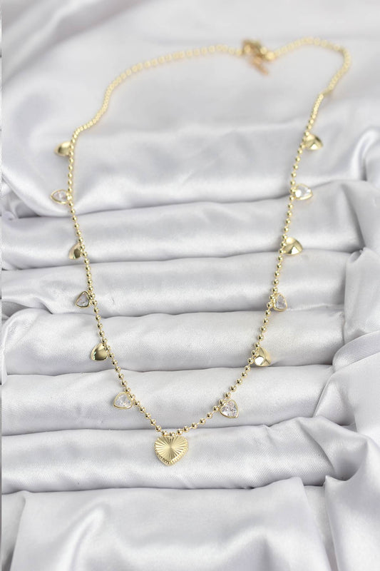 BKO10643 - Pirinç Gold Renk Kalp Model Kadın Kolye