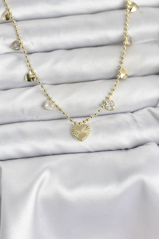 BKO10643 - Pirinç Gold Renk Kalp Model Kadın Kolye