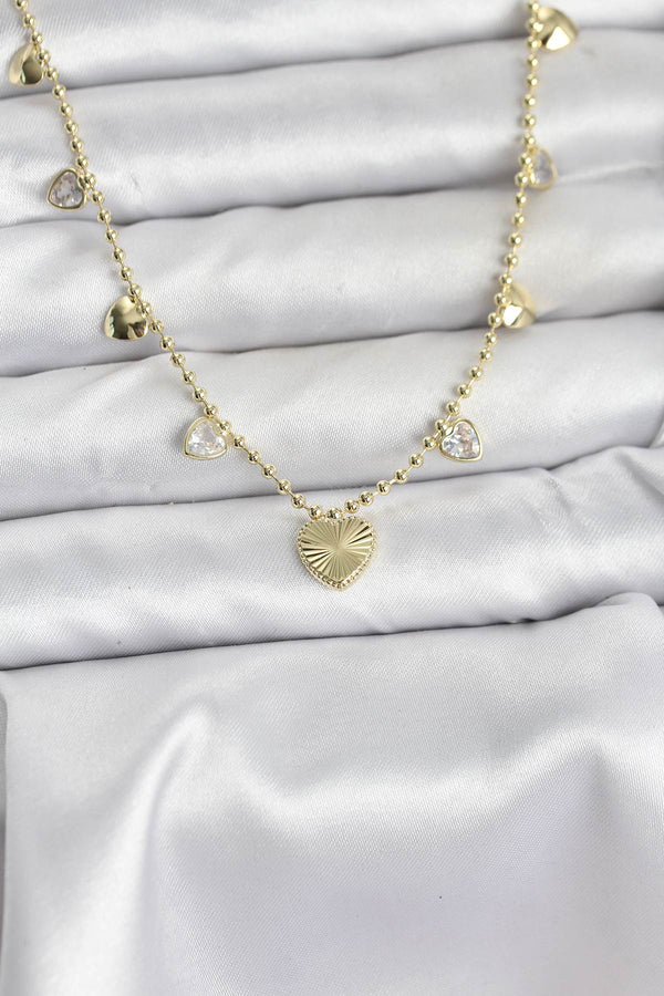 BKO10643 - Pirinç Gold Renk Kalp Model Kadın Kolye