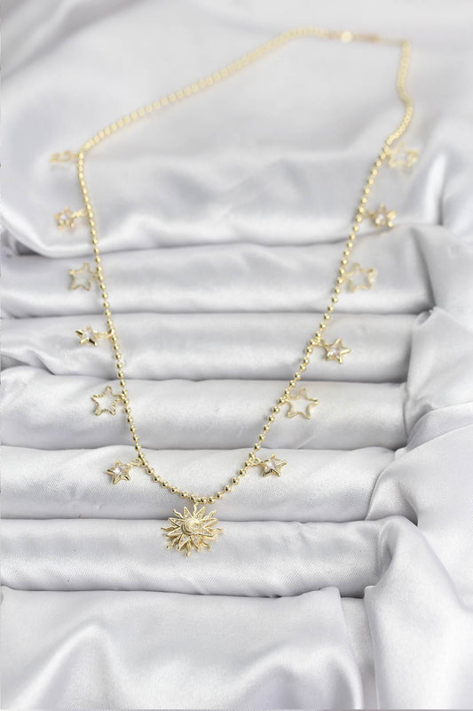 BKO10645 - Pirinç Gold Renk Güneş Model Kadın Kolye