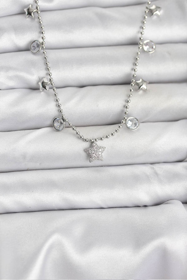 BKO10650 - Pirinç Gümüş Renk Yıldız Model Kadın Kolye