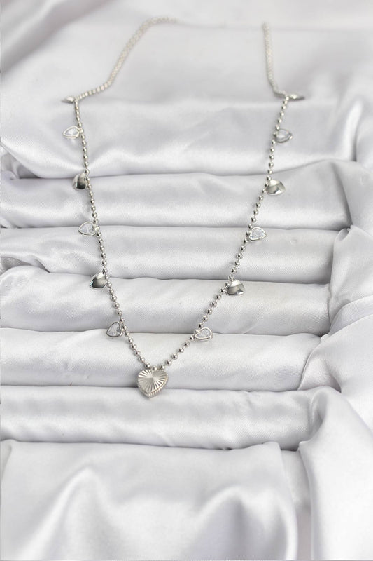 BKO10653 - Pirinç Gümüş Renk Kalp Model Kadın Kolye