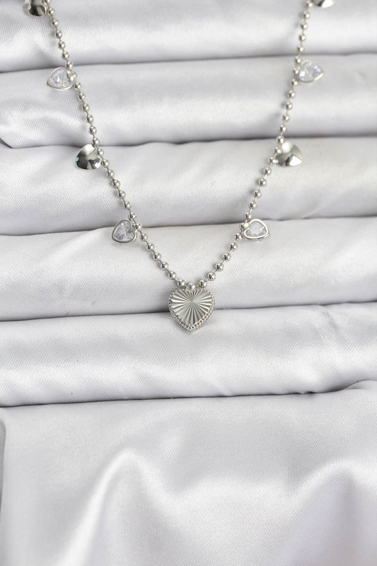 BKO10653 - Pirinç Gümüş Renk Kalp Model Kadın Kolye