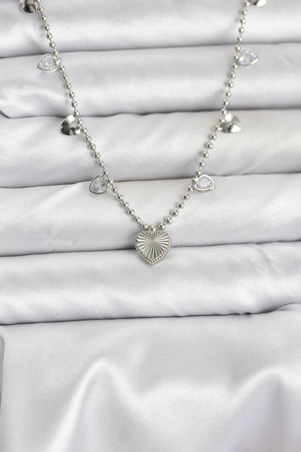 BKO10653 - Pirinç Gümüş Renk Kalp Model Kadın Kolye