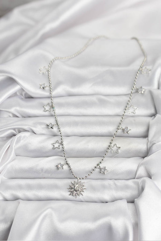 BKO10655 - Pirinç Gümüş Renk Güneş Model Kadın Kolye