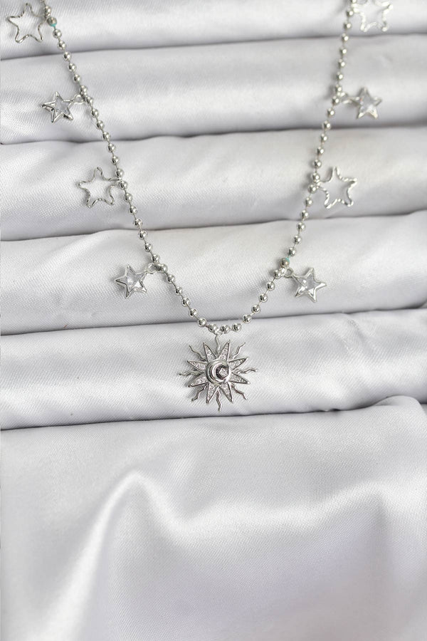 BKO10655 - Pirinç Gümüş Renk Güneş Model Kadın Kolye