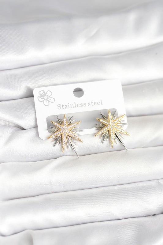 BKP11392 - Pirinç Gümüş Renk Kutup Yıldızı Kadın Küpe