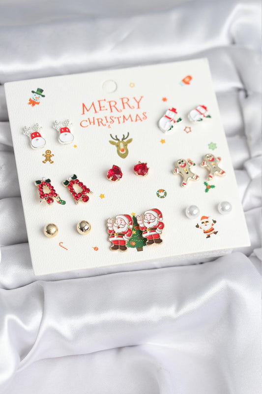 BKP11399 - Yılbaşı Temalı Karışık Model 8 Çift Yılbaşı Temalı Kadın Küpe Seti