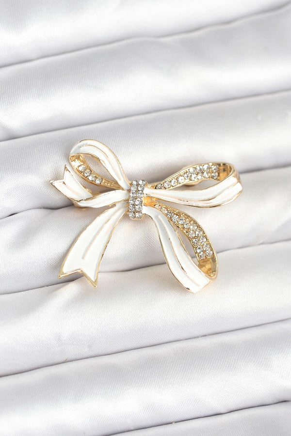 BR461 - Beyaz Renk Fiyonk Model Broş