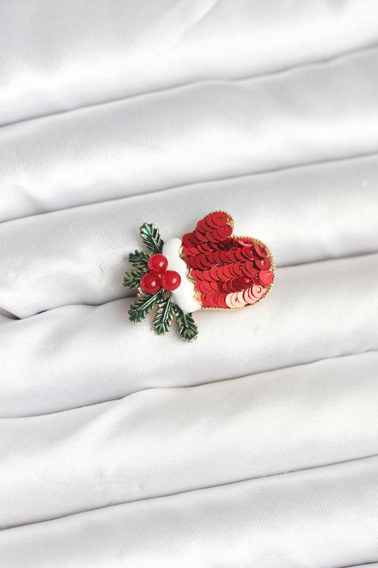 BR473 - Kırmızı Model Yılbaşı Temalı Broş