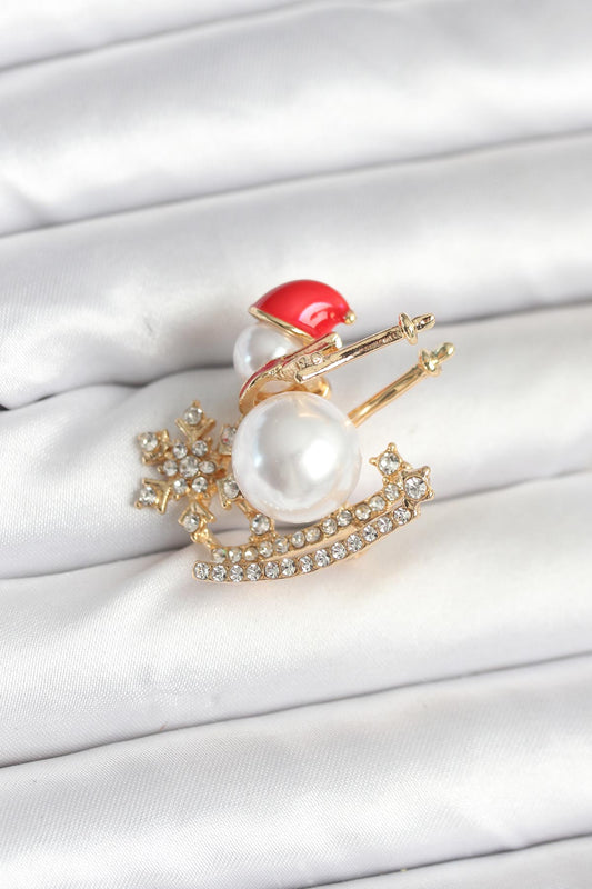 BR477 - Kızaklı Kardan Adam Model Yılbaşı Temalı Broş