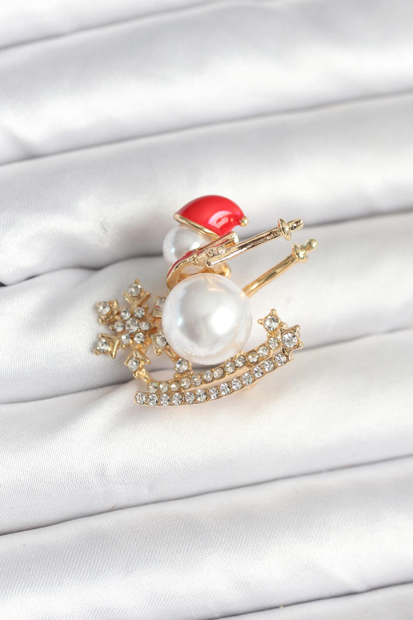 BR477 - Kızaklı Kardan Adam Model Yılbaşı Temalı Broş