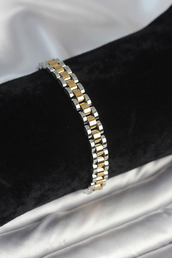 EB3764 - 316L Çelik Gold ve Gümüş Renk 7 mm Kalınlık Erkek Bileklik