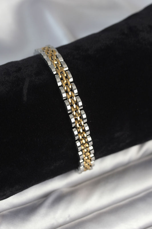 EB3766 - 316L Çelik 7 mm Kalınlıkta Gold ve Gümüş Renkli Erkek Bileklik