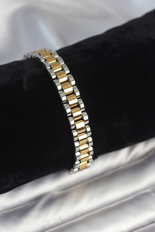 EB3769 - 316L Çelik Gold ve Gümüş Renk 9 mm Kalınlık Erkek Bileklik