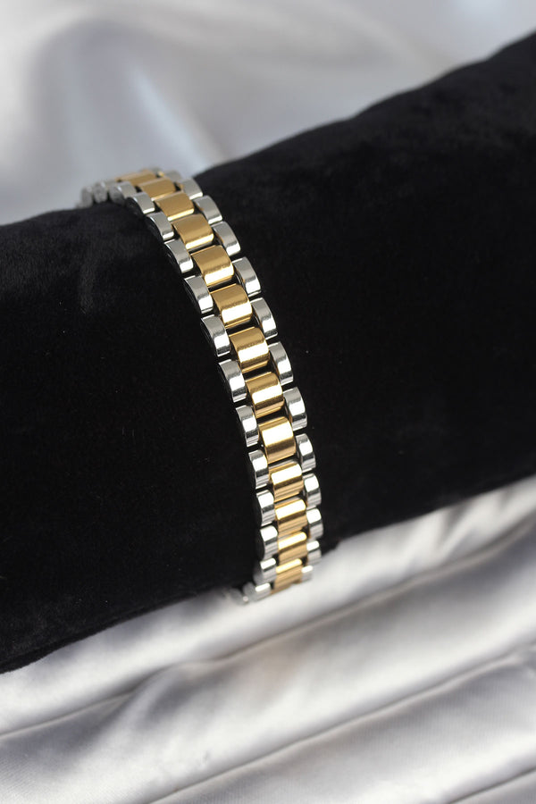 EB3769 - 316L Çelik Gold ve Gümüş Renk 9 mm Kalınlık Erkek Bileklik