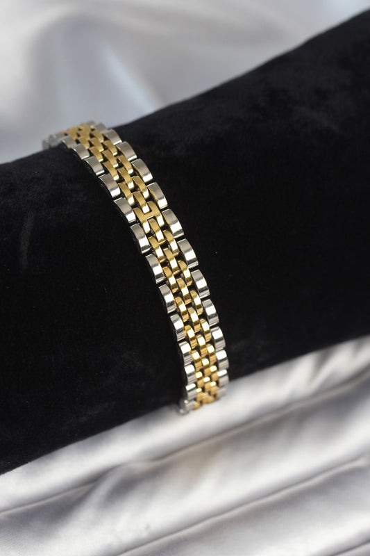 EB3772 - 316L Çelik 9 mm Kalınlıkta Gold ve Gümüş Renkli Erkek Bileklik