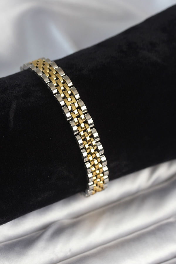 EB3772 - 316L Çelik 9 mm Kalınlıkta Gold ve Gümüş Renkli Erkek Bileklik
