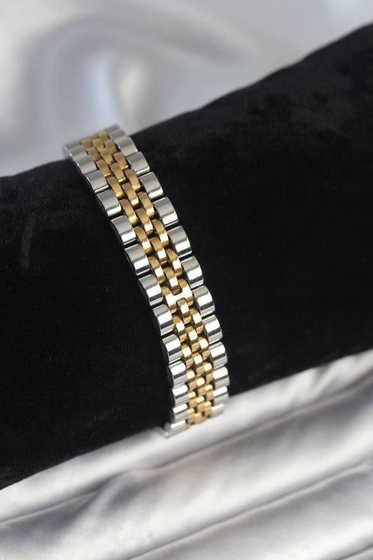 EB3778 - 316L Çelik 12 mm Kalınlıkta Gold ve Gümüş Renkli Erkek Bileklik