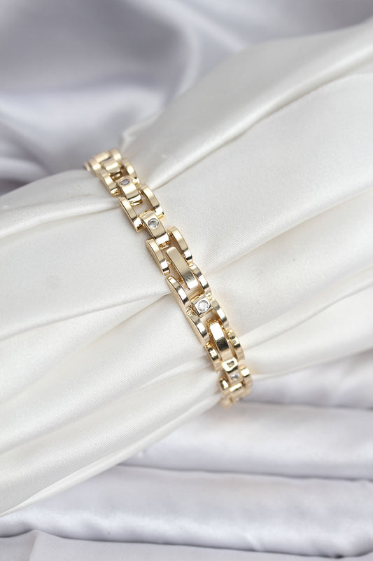 BB8117 - 14K Gold Renk Kaplama Zirkon Taşlı CM Kadın Bileklik