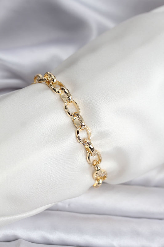 BB8120 - 14K Gold Renk Kaplama Lazerli Zincir Model CM Kadın Bileklik