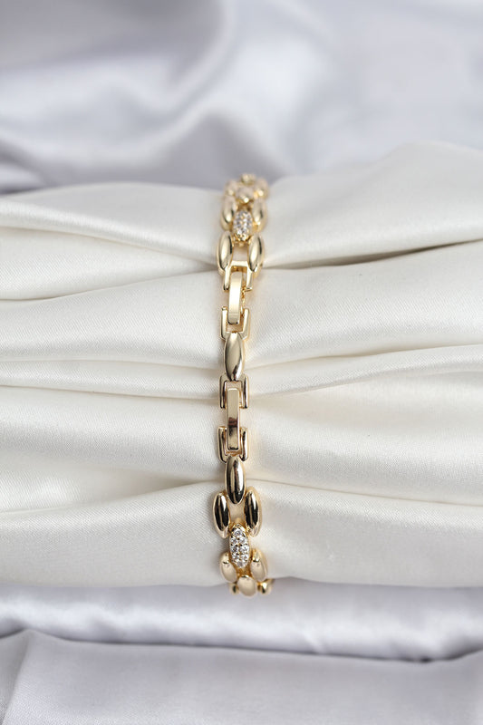 BB8121 - 14K Gold Renk Kaplama Zirkon Taşlı Model CM Kadın Bileklik