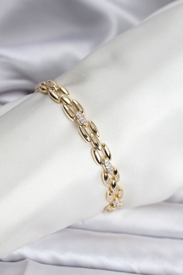 BB8121 - 14K Gold Renk Kaplama Zirkon Taşlı Model CM Kadın Bileklik