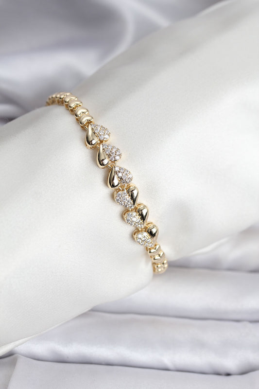 BB8122 - 14K Gold Renk Kaplama Kalp Model CM Kadın Bileklik