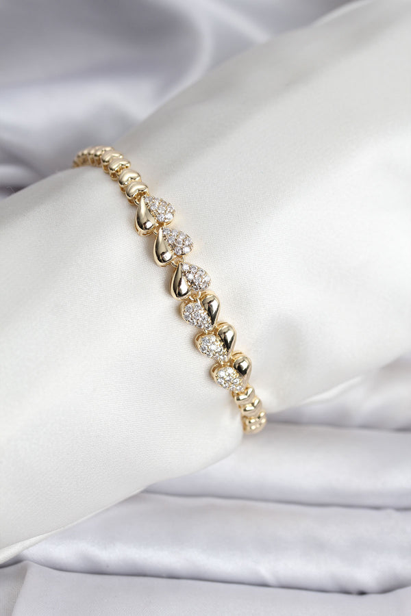 BB8122 - 14K Gold Renk Kaplama Kalp Model CM Kadın Bileklik