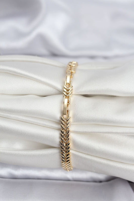 BB8124 - 14K Gold Renk Kaplama Başak Model Zirkon Taşlı CM Kadın Bileklik