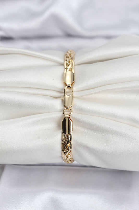 BB8125 - 14K Gold Renk Kaplama Lazer Zincir Model CM Kadın Bileklik