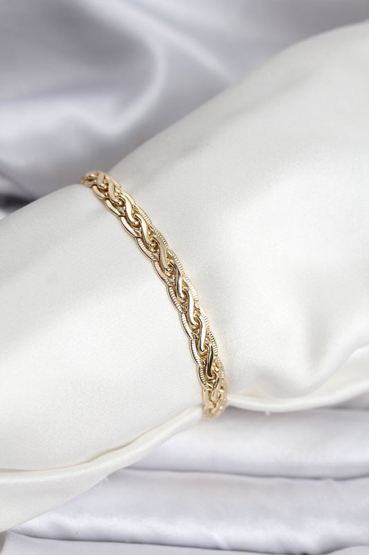 BB8125 - 14K Gold Renk Kaplama Lazer Zincir Model CM Kadın Bileklik