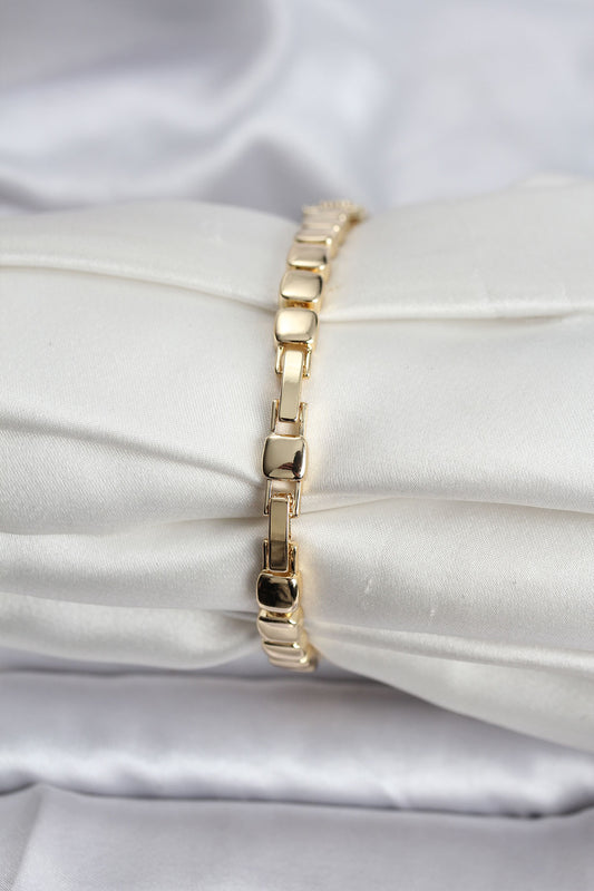 BB8128 - 14K Gold Renk Kaplama Zirkon Taşlı CM Kadın Bileklik