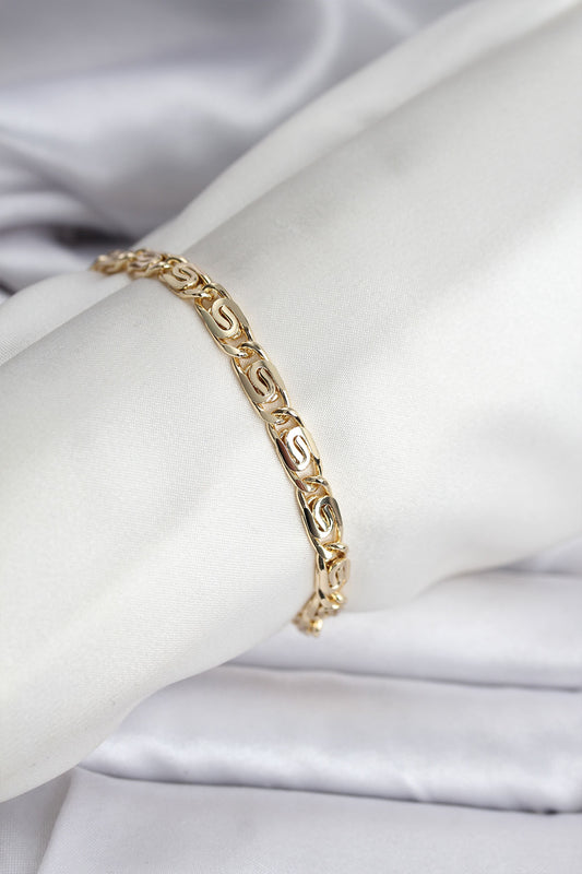 BB8129 - 14K Gold Renk Kaplama Zincir Model CM Kadın Bileklik