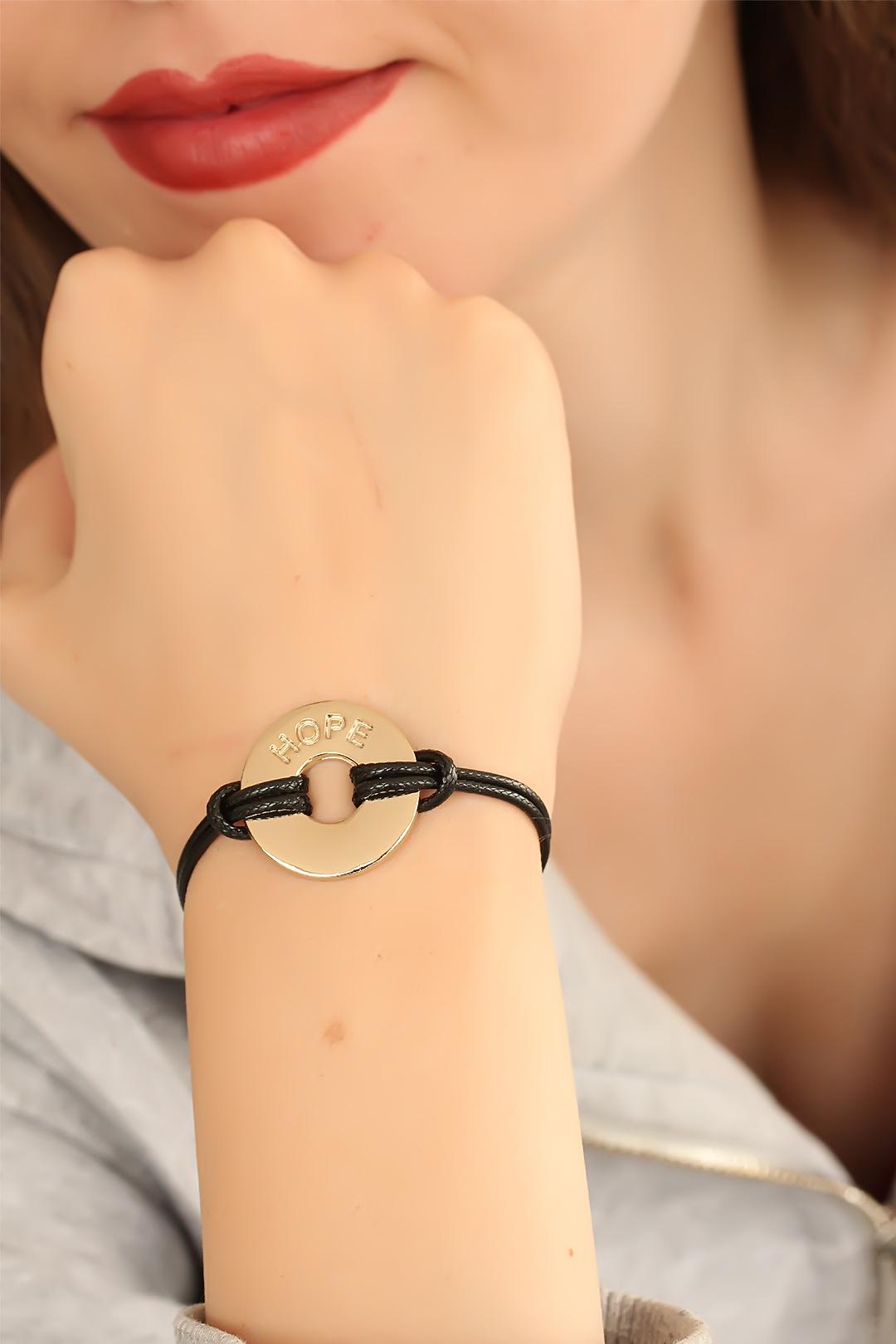 HOPE (Umutlu) Siyah Deri İpli Unisex Mood Bileklik - BB1985
