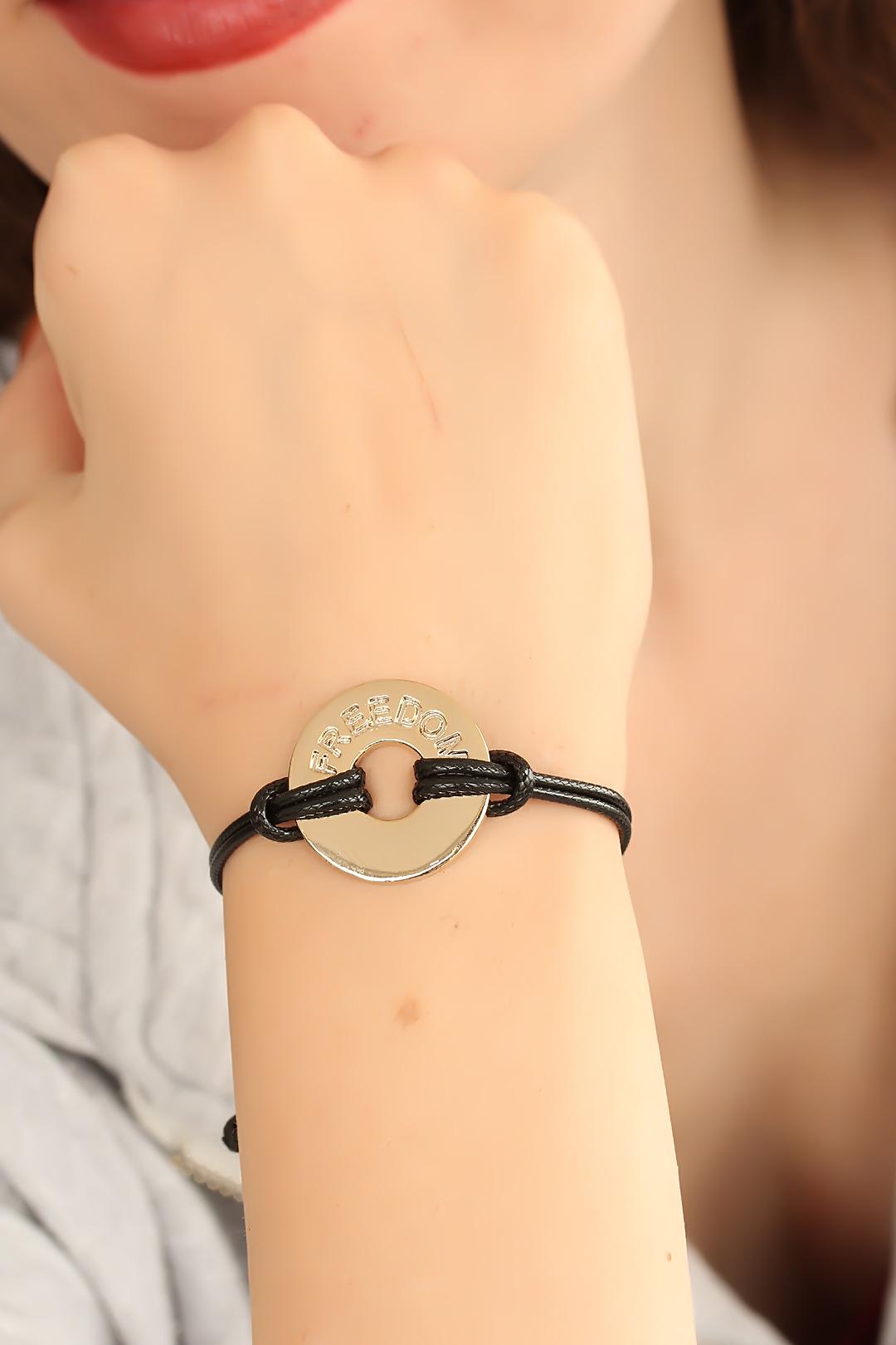 FREEDOM (Özgür) Siyah Deri İpli Unisex Mood Bileklik - BB1988